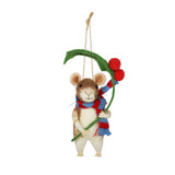 Felt Mouse Holding Holly Sprig Hanging Decoration (15cm)