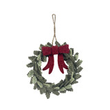 Felt Leaf Wreath with Red Bow Hanging Decoration (10cm)