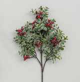 Green Glitter Boxwood & Red Berry Spray (40cm)