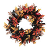 Red & Orange Spooky Faces Autumn Foliage Wreath (60cm Dia)