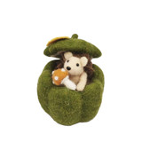 Green Felted Hedgehog in Pumpkin (15cm H)