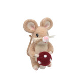 Beige Felted Mouse Figure Holding a Toadstool (15cm H)