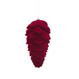 Burgundy Flocked Pine Cone Hanging Decoration (17.5cm)