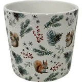Christmas Squirrel & Seasonal Foliage Ceramic Pot