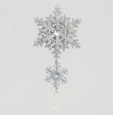 Silver Glitter & Diamante Double Snowflake Decoration (10cm)
