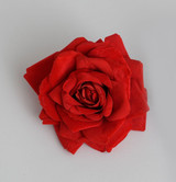 Rich Red Velvet Rose Head with Clip (19cm)