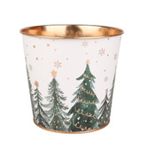 Christmas Trees & Snowflakes Metal Planter Pot with Liner (11.5cm H)