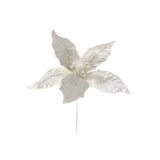 White Jewelled & Feathered Poinsettia Pick (26cm)