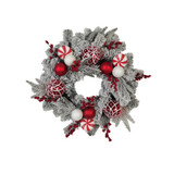 Snowy Wreath with Berries & Red & White Candyland Baubles (61cm)