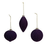 Purple Flocked Glass Bauble (Assorted)