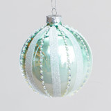 Mint Green Bead & Glitter Glass Bauble (8cm)