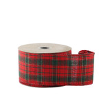 Red & Green Tartan Wired Edge Ribbon (63mm)