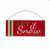 Christmas Hanging Wooden Wall Plaque - Let It Snow 20cm x 8cm