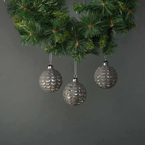 Naida 8cm Glass Acorn Bauble Pewter & Silver (Set of 4) Naida 8cm Glass Acorn Bauble Pewter & Silver (Set of 4)