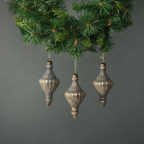 Luna Glass Ornate Lamp Bauble Pewter & Gold (Set of 4)