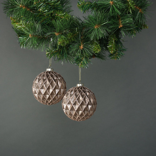 Asteria 10cm Rose Gold Glass Diamond Bauble (Set of 4) Asteria 10cm Rose Gold Glass Diamond Bauble (Set of 4)