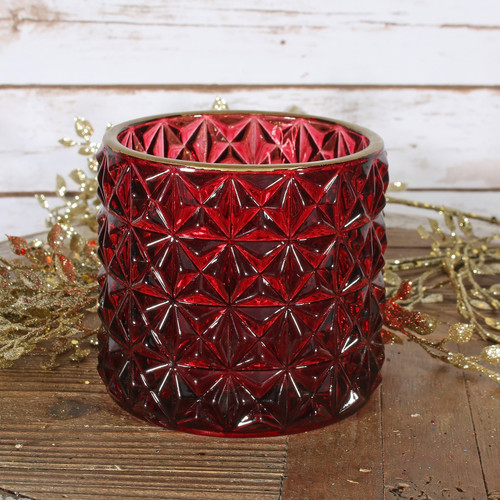 Red Geometric Cylinder Votive Candle Holder - Discontinued