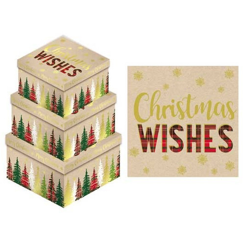Tartan/Gold Square Gift Boxes (x3)