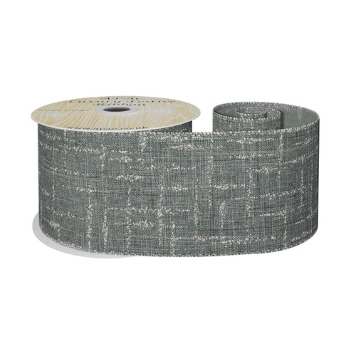 Grey with Silver Pattern Ribbon (63mm x 10yds)