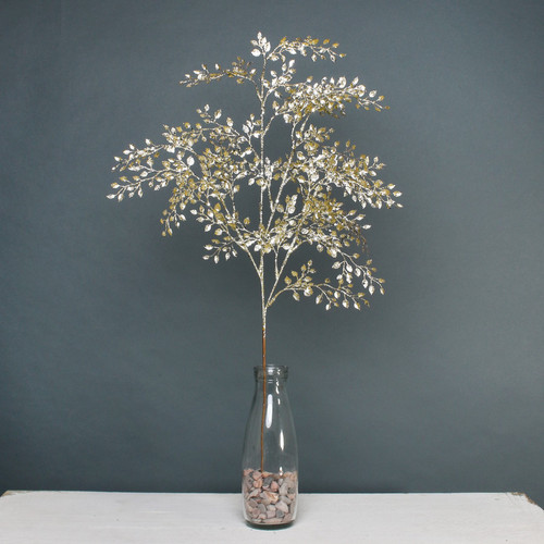 Gold Glitter Mini Leaf Spray (72cm)