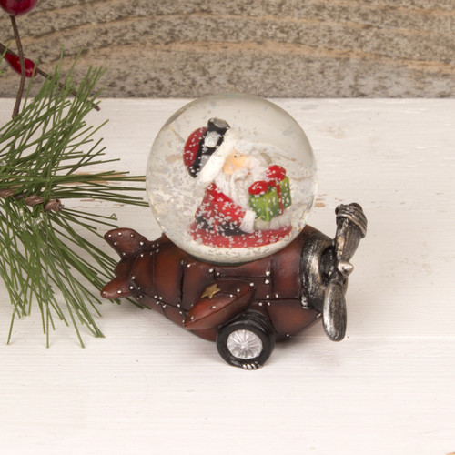 Small Resin Snow Globe - Santa in Aeroplane - Discontinued