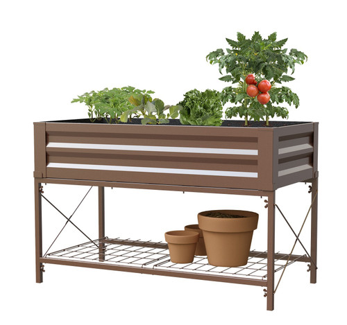 Stand Up Metal Raised Garden Planter with liner, Timber Brown