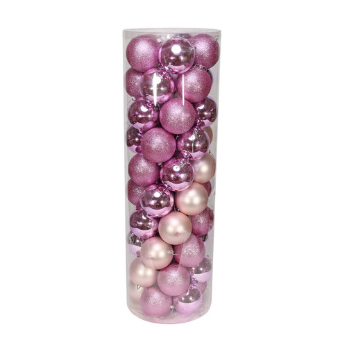 50 Pink Baubles in Matt, Shiny & Glitter Finish (10cm)