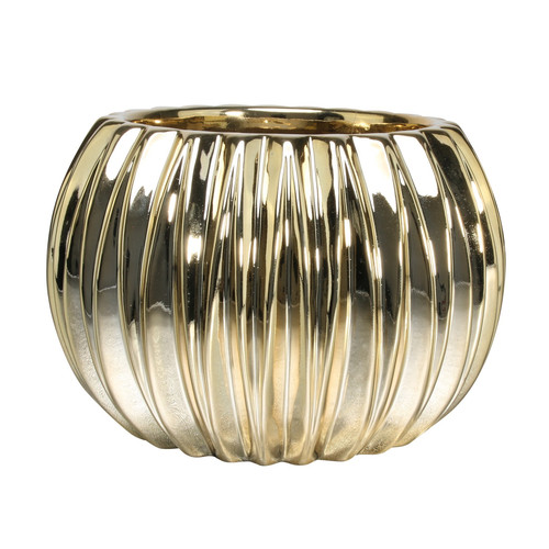 Gold Elecroplated Ribbed Orchid Pot 18.3cm  Gold Elecroplated Ribbed Orchid Pot 18.3cm