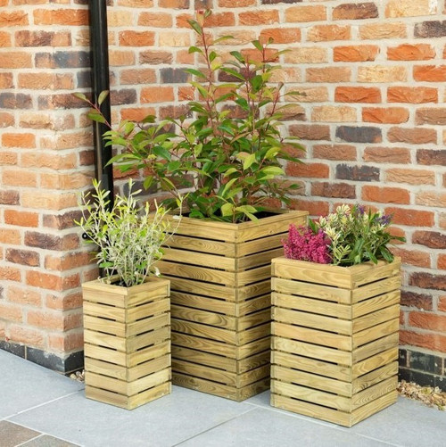 Contemporary Slatted Planter Set