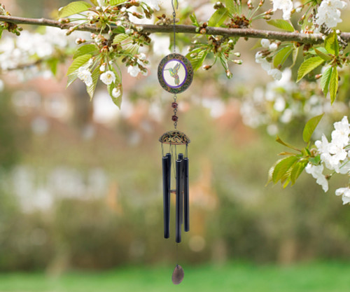 Glass Hummingbird Wind Chime with Black Finish (81cm)