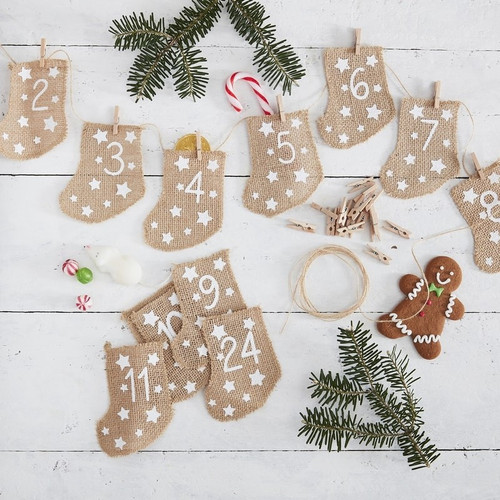 Let It Snow Advent Hessian Stockings Let It Snow Advent Hessian Stockings