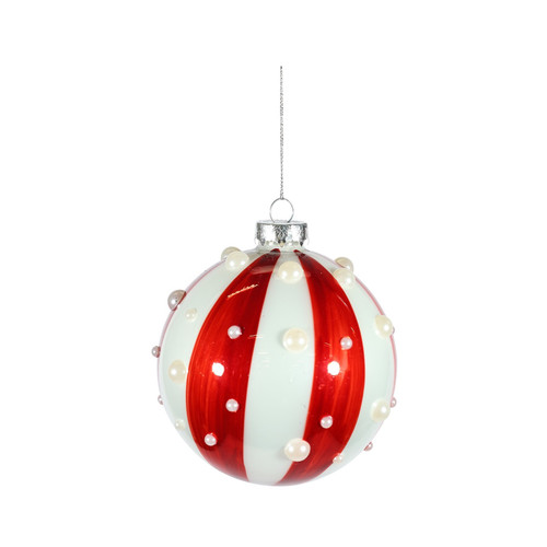 Candyland Glass Bauble Striped with Pearl Glass (10cm)