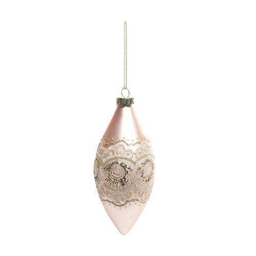 Pink Glass Droplet Bauble with Lace Detailing (H12cm) Pink Glass Droplet Bauble with Lace Detailing (H12cm)