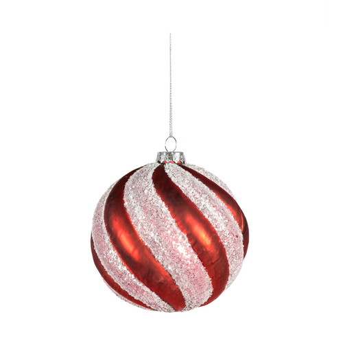 Red and White Glass Bauble with Swirl Pattern (Dia10cm)