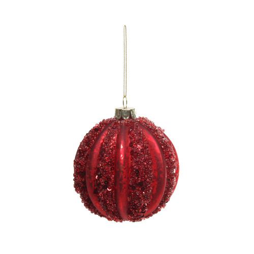 Red Glass Bauble with Red Band (80mm)