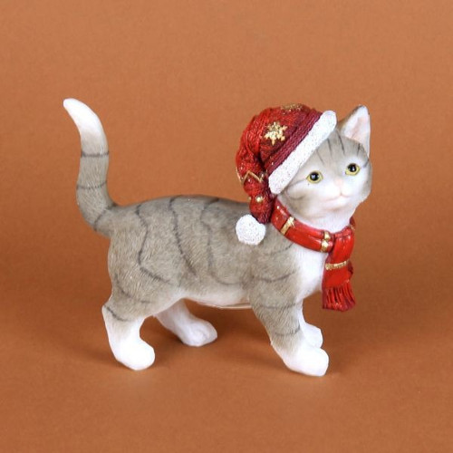 Hand Painted Resin Kitten Figurine With Christmas Hat  by Juliana Hand Painted Resin Kitten Figurine With Christmas Hat  by Juliana