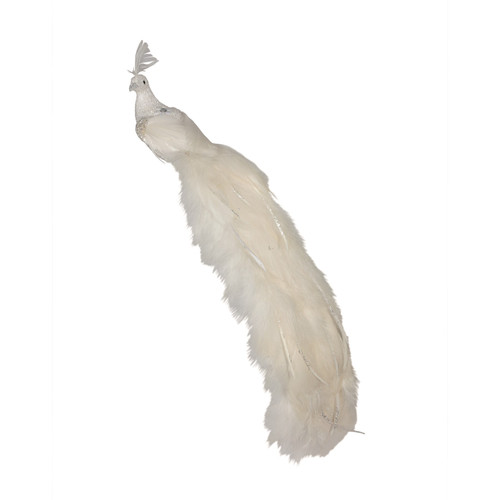 White Peacock with White Glitter Feather and Clip (60cm) 