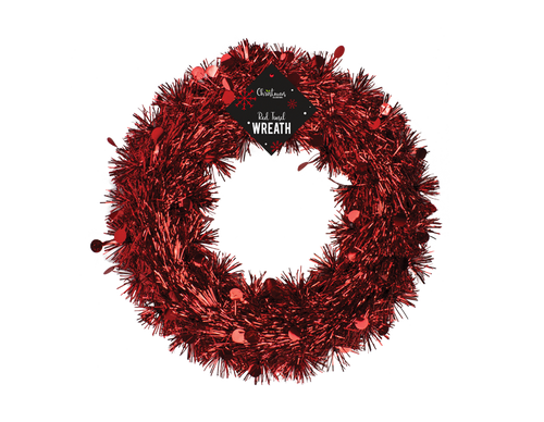 Red Tinsel Christmas Wreath (28cm)