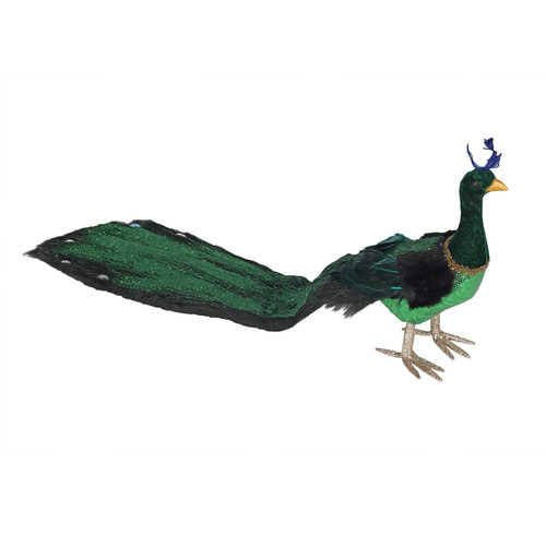 Green Long Tail Peacock with Faux Fur (66cm) 