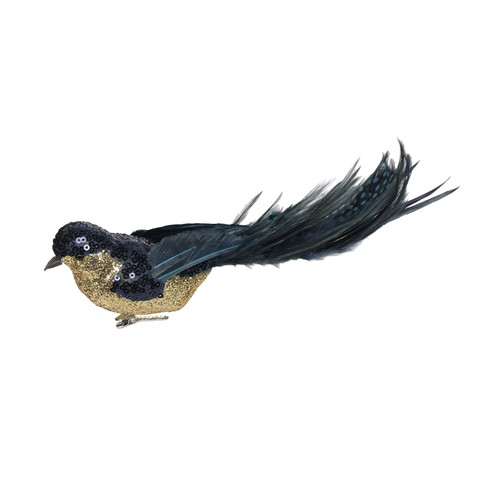 Midnight Blue Sequin and Glitter Bird with Clip (29cm) 