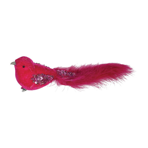 Hot Pink Velvet Bird with Glitter and Clip (20cm)  Hot Pink Velvet Bird with Glitter and Clip (20cm)