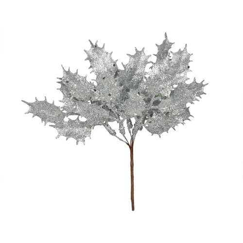 Silver Glitter Holly Pick (H20cm)