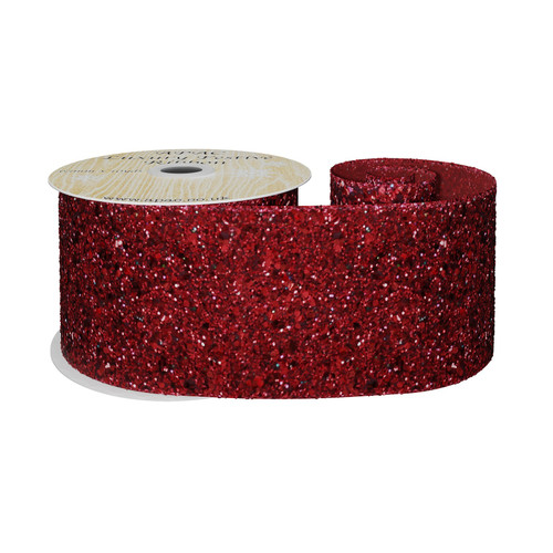 Burgundy Glitter Wired Ribbon (63mm x 10y)