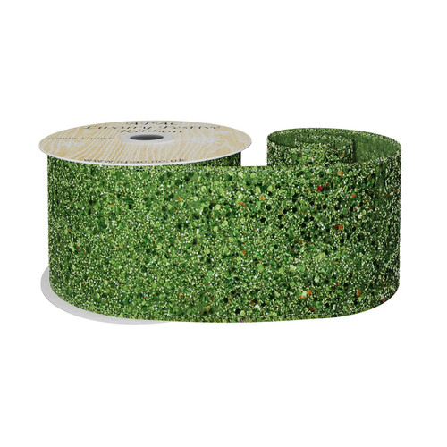 Lime Green Glitter Wired Ribbon (63mm x 10 yards) 
