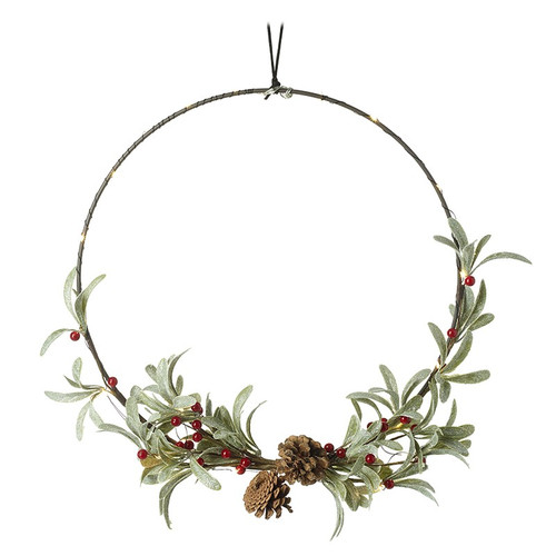 Light Up Wreath With Leaves & Pinecones