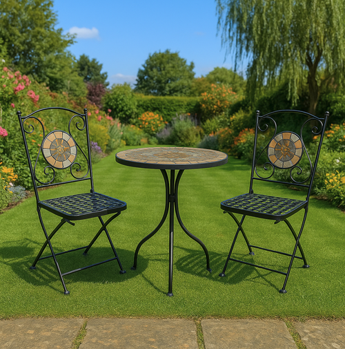 Mosaic Grey & Natural Bistro Set  Mosaic Grey & Natural Bistro Set