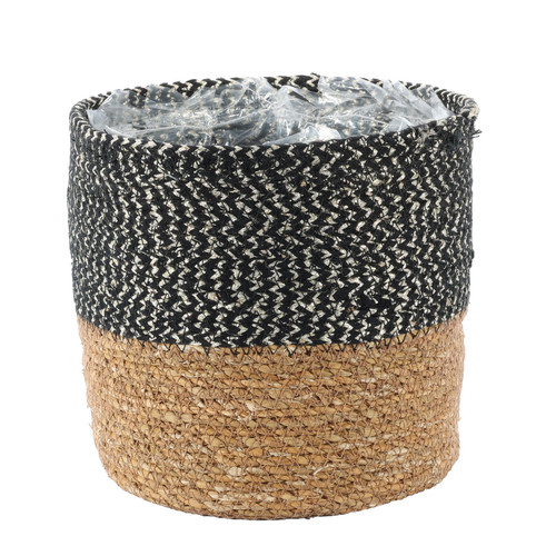 Natural & Black Seagrass Basket (19cm x 20cm)