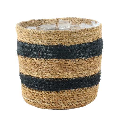 Natural & Black Striped Seagrass Basket (18cm x 18cm)