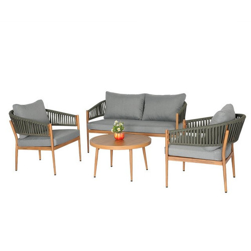 4 Piece Sofa Set with Wooden Table