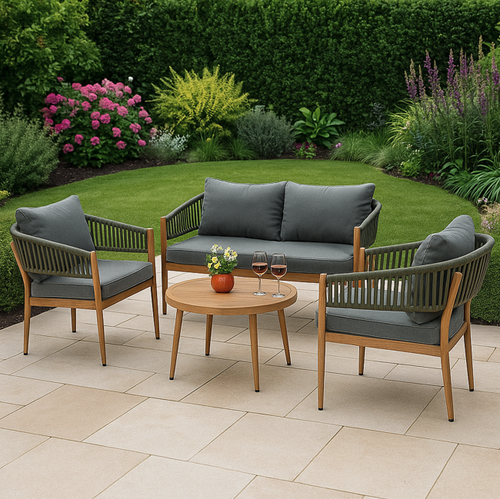 4 Piece Sofa Set with Wooden Table